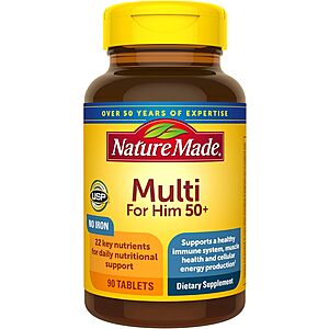 Select Accounts: 90-Count Nature Made Multivitamin for Him 50+ Tablets $2.85 or less & More w/ Subscribe & Save