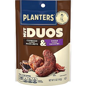 $3.74 w/ S&S: Planters Nut Duos Cocoa Cashews and Espresso Hazelnuts 5oz