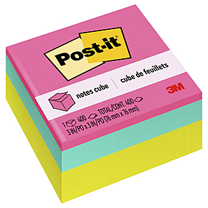 400-Count 3" x 3" Post-It Notes (Bright Colors) $1.88