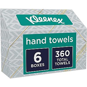Kleenex Hand Towels, Single-Use Disposable Paper Towels, 6 Boxes, 60 Towels Per Box (360 Towels Total) $8.25 (Temp out of stock, order now)