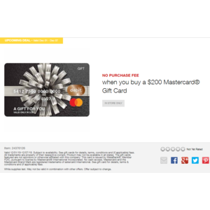 Staples No Purchase Fee on $200 MasterCard Gift Cards 12/1 - 12/7 -- IN STORE ONLY