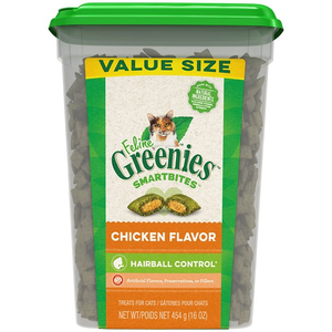 Greenies Feline Smartbites Hairball Control Chicken Flavored Cat Treats, 16-oz tub $4.65