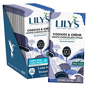 Prime Members: 12-Count 2.8oz LILY'S Cookies and Crème White Chocolate Style No Sugar Added Bars $18.01 + Free Shipping