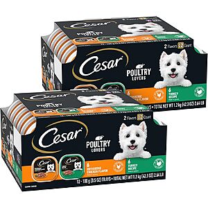 CESAR Filets in Gravy Adult Wet Dog Food, Poultry Lovers Variety Pack, 3.5 oz. Easy Peel Trays, Pack of 24 - $6.23