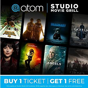 Atom Tickets: Buy One Get One Free Movie Tickets from Studio Movie Grill