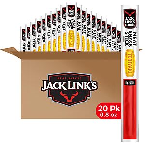 20-Pack 0.8oz. Jack Link's 5g Protein Meat Sticks Snack (Classic Teriyaki) $11 w/ Subscribe & Save