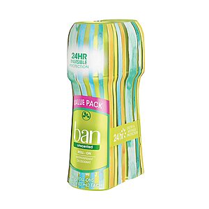 2-Pack 3.5oz Ban Roll-On Antiperspirant Deodorant (Unscented) $2.79 AC w/ S&S