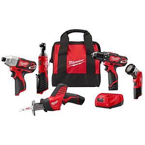 Milwaukee M12 Combo Kit (5-Tool) with Two 1.5 Ah Batteries, Charger and Tool Bag $199