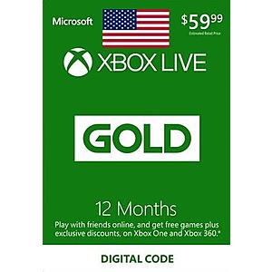 XBOX Live 12-Month Gold Membership Card $42.15 + Free Shipping