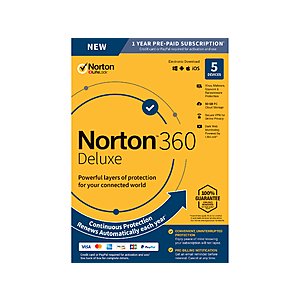 Norton 360 Deluxe [VPN, 50GB Cloud Backup] 5 Devices 1 Year $24.99 AC + Free Shipping