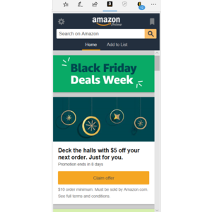 Select Prime Accounts: Amazon Browser Assistant Coupon $5 Off $10+