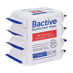 Sam's Club:  4-Pack Bactive Disinfectant Wipes $2.98 (320 Total Wipes; 80 per pack)