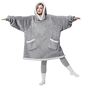 Bedsure Wearable Sherpa Fleece Blanket Hoodie (Standard, Grey) $15 & More + Free Shipping w/ Prime or on Orders $25+