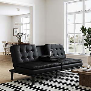 71.5" Mainstays Memory Foam Faux Leather PillowTop Futon w/ Cupholder (Black) $148 + Free Shipping