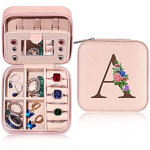 Yesteel Initial Jewelry Organizer Box w/ Mirror & 7 Slots $6
