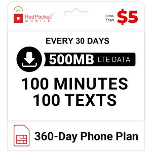 $50 - eBay - Red Pocket 360 Day Basic Plan - 100 Minute/Text & 500MB LTE Data Every 30 Days