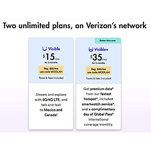 Visible by Verizon Unlimited Plans $15/mo or $35/mo for 3 months