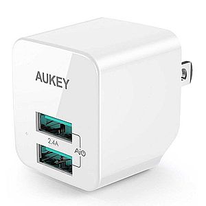 AUKEY Ultra Compact Charger, Dual Port, 2.4A $6 (40% off)