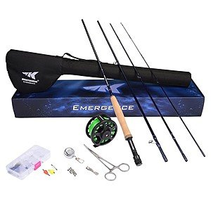 Emergence Fly Fishing Combo - 4 Piece Graphite Fly Fishing Rod, Pre-loaded Aluminum Fly Fishing Reel, Accessories and 12 Popular Flies - with a Protective Travel Case $103.98