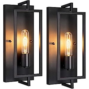 Prime Members: 2-Pack Black Rustic/Industrial E26 Indoor Wall Sconces w/ Glass Shade $25 ($12.50 each) + free shipping