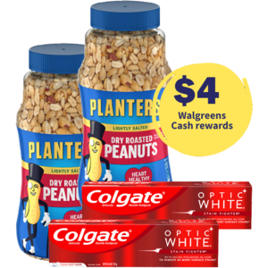 2-Pack 16-Oz Planters Peanuts + 2-Pack Colgate Total Toothpaste + $4 Walgreens Cash $8.08 + Free Store Pickup at Walgreens