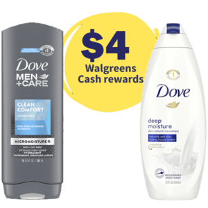 Dove Products: 22oz Body Wash, 18oz Men+Care Body Wash, 6-Pk Bar Soap + $4 W Cash 2 for $7 + Free Store Pickup at Walgreens