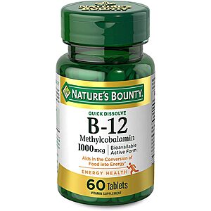 60-Count 1000-mcg Nature’s Bounty Vitamin B12 Quick Dissolve Tablets $1.80 w/ Subscribe & Save