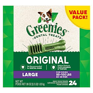 36-Oz (24 Treats) Greenies Original Large Natural Dog Dental Chew $6 w/ Subscribe & Save