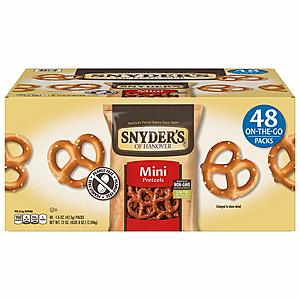 48-Ct Single Serve 1.5-Oz Snyder's of Hanover Mini Pretzels $9 + free shipping with S&S
