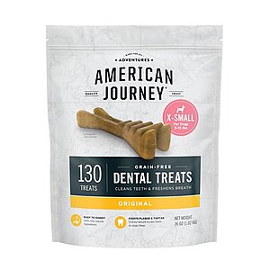 New Chewy Autoship Customers: American Journey Grain-Free Dental Dog Treats (130-Ct X-Small, 60-Ct Small, 36-Ct Med, 24-Ct Large) from $8.68, 10-Oz Treats $1.25 + FS on $15