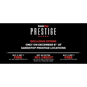 Gamestop Prestige Day B2G1 preowned, 10% extra trade-in, B2G1 funko pops
