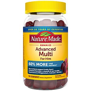 Nature Made Advanced Multivitamin Gummies for Him with Magnesium Citrate, Calcium & All 8 B Vitamins, Multivitamin for Men, 90 Gummies, 30 Day Supply [Subscribe & Save] $9.25