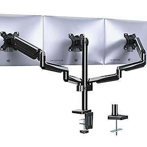 WALI Triple Monitor Mount, 3 Monitor Stand Desk Mount with Premium Gas Spring Arm for Screens up to 27 inch, VESA 75x75 or 100x100 mm (GSDM003), Black - $55