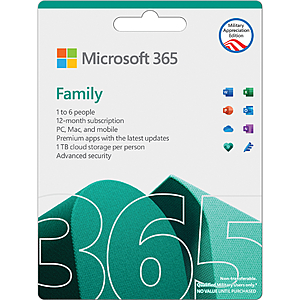 (starts 11/4) AAFES ShopMyExchange- Microsoft Office 365 Family Military Edition 1 Year Subscription for Mac/Windows $49.99