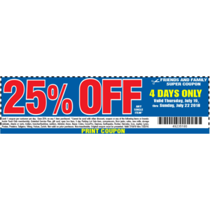 Harbor Freight 25% coupon July 19- 22 only