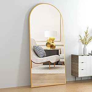 Gold Arched Full Length Floor Mirror with Stand $120