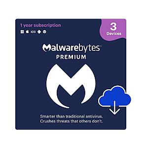 Malwarebytes Premium Antivirus/Internet Security Software (1-Year/3 Devices) $15 (Digital Delivery)