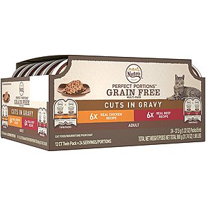12 Twin-Packs 2.64oz NUTRO Perfect PORTIONS Grain Free Cuts in Gravy Natural Wet Cat Food [Beef, Chicken,], S&S $5.82
