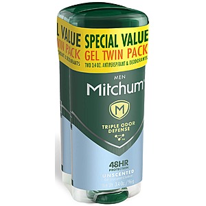 2-Pack 3.4-Oz Mitchum Advanced Gel Anti-Perspirant & Deodorant (Unscented) $4.40 w/ S&S ~ Amazon.