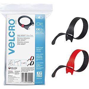 $7.98: 100-Ct Velcro 8-1/2" One-Wrap Cable Ties (Black & Red)