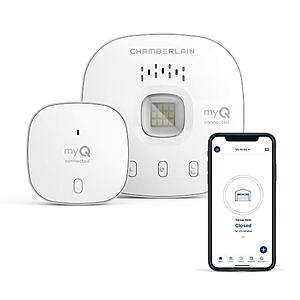 Amazon Prime Big Deal: CHAMBERLAIN Smart Garage Control - Wireless Garage Hub and Sensor with Wifi & Bluetooth - Smartphone Controlled, myQ-G0401-ES, White $18.99