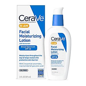 CeraVe AM Facial Moisturizing Lotion SPF 30 | Oil-Free Face Moisturizer with Sunscreen 3 Oz, 25% Off Coupon only $8.77 w/15% S&S (or $10.23 w/5% s&s)
