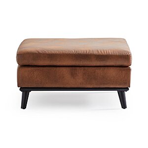 Gap Home Mid-Century Upholstered Square Ottoman  Brown Faux Leather $108