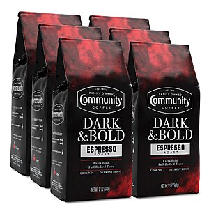 6-Pack 12-Oz Community Coffee Dark & Bold Espresso Ground Coffee (Extra Dark Roast) $27.54 ($4.59 ea) w/ S&S + Free Shipping w/ Prime or orders $35
