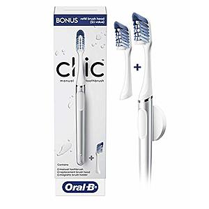 Oral-B Clic Manual Toothbrush w/ 1 Bonus Replacement Brush Head (Chrome White) $4.97 + Free Shipping w/ Prime or on $25+