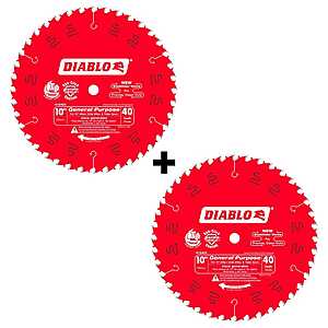 Home Depot - Freud Diablo 10 in. x 40-Tooth General Purpose Circular Saw Blade Value Pack (2-Pack) $34.97