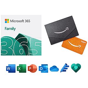 12-Month Microsoft 365 Family w/ Auto-Renewal (Up to 6 People; Digital Download) + $50 Amazon Gift Card $99.99 via Amazon