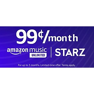 New Subscribers w/ Prime: 3-Months of Amazon Music Unlimited + Starz Streaming Membership for $0.99/Month via Amazon (YMMV)