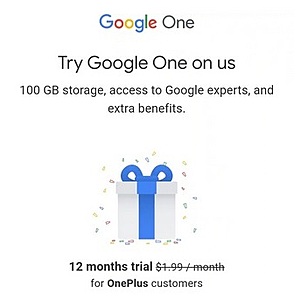 Select Google OnePlus Smartphone Owners: 1-Year Google One 100GB Basic Membership Free (Valid thru 7/16/23)