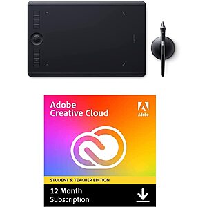 Amazon Prime Members: Wacom PTH660 Intuos Pro Drawing Tablet + 12-Month Adobe Creative Cloud Subscription (Student/Teacher Edition) $299.95 + Free Shipping via Amazon